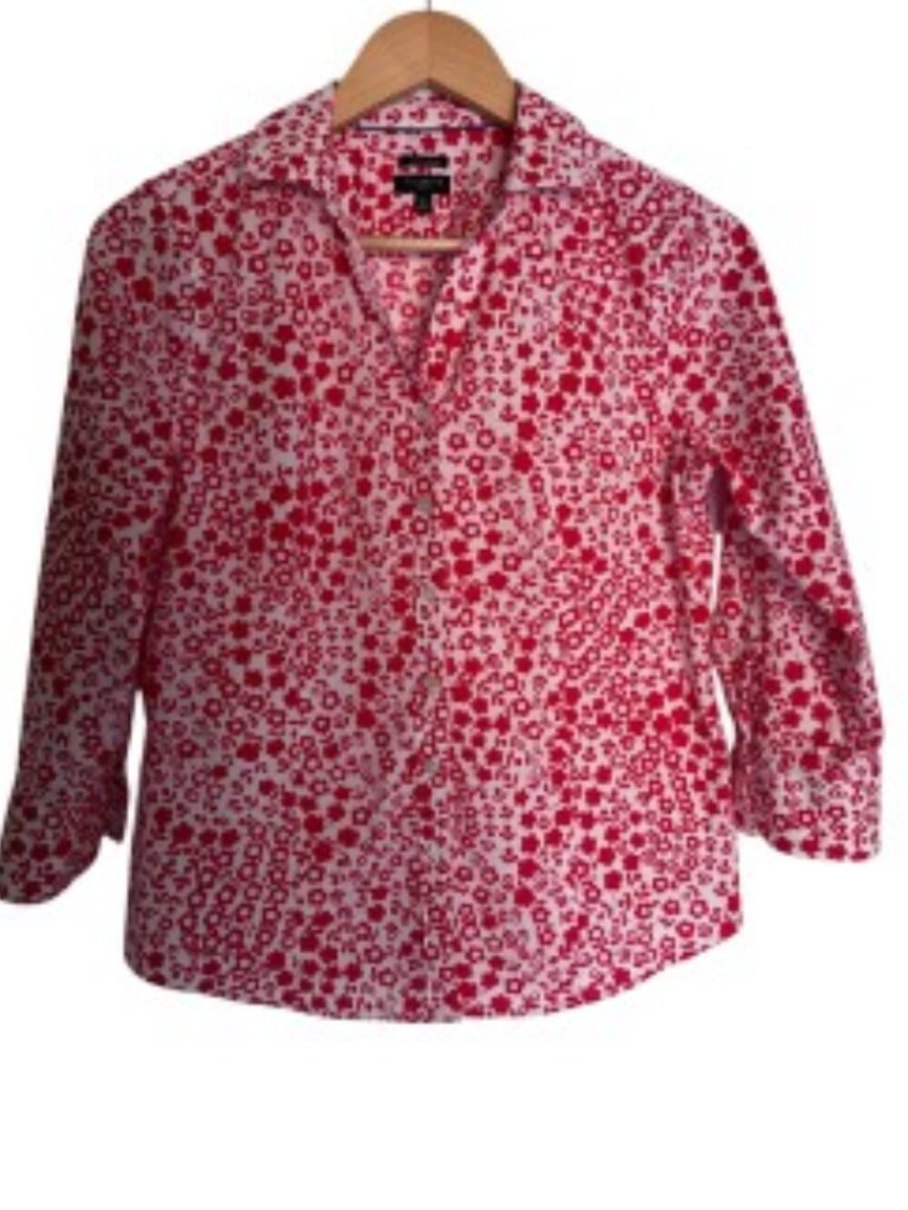 Talbots Red and White Floral Button Up Shirt 8P